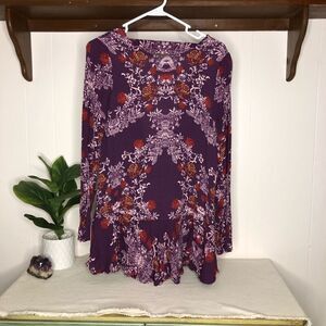 Free People Womens Floral Open Back Long Sleeve Short Dress Multicolor Small